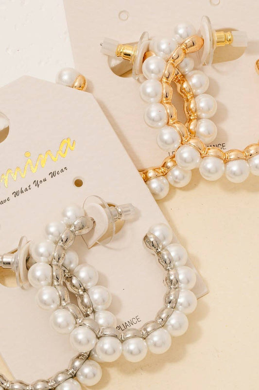 Silver Pearl Beaded Hoop Earrings