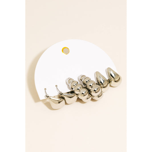 Silver Metallic Assorted Hoop Earrings Set