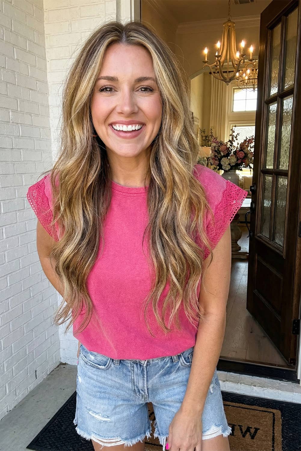 Mineral Wash Lace Trim Blouse