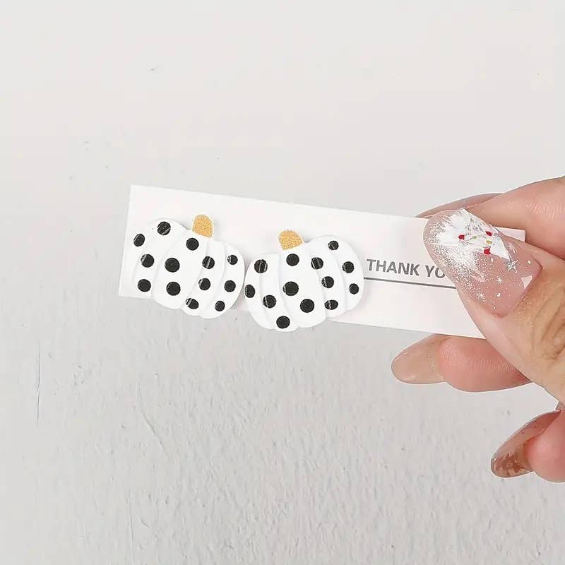Black and White Spotted Pumpkin Earrings