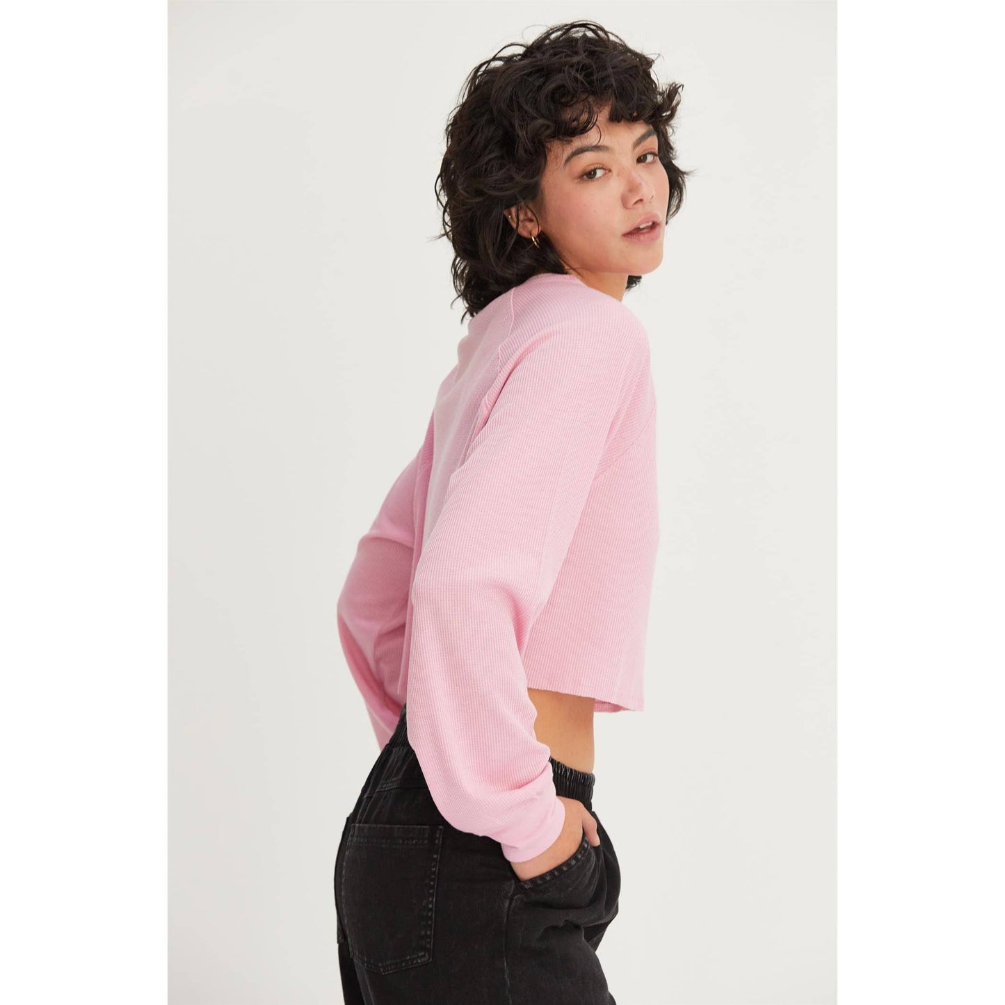 Pink Raglan-Sleeve Crop Top