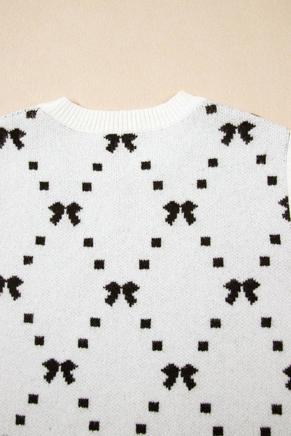 White Bow Cropped Sweater Vest