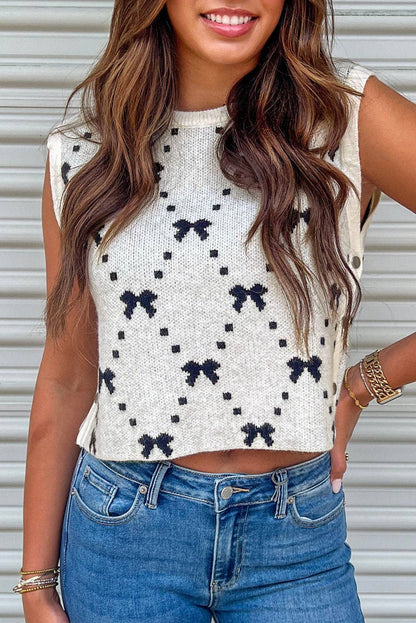 White Bow Cropped Sweater Vest