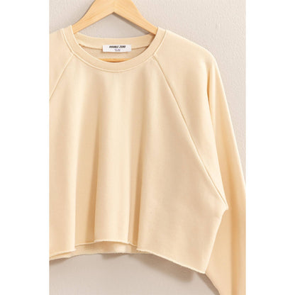 Cream Raw Hem Cropped Sweatshirt