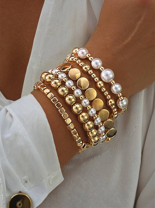 Minimalist Pearl Beaded Multi Layer Elastic Bracelets