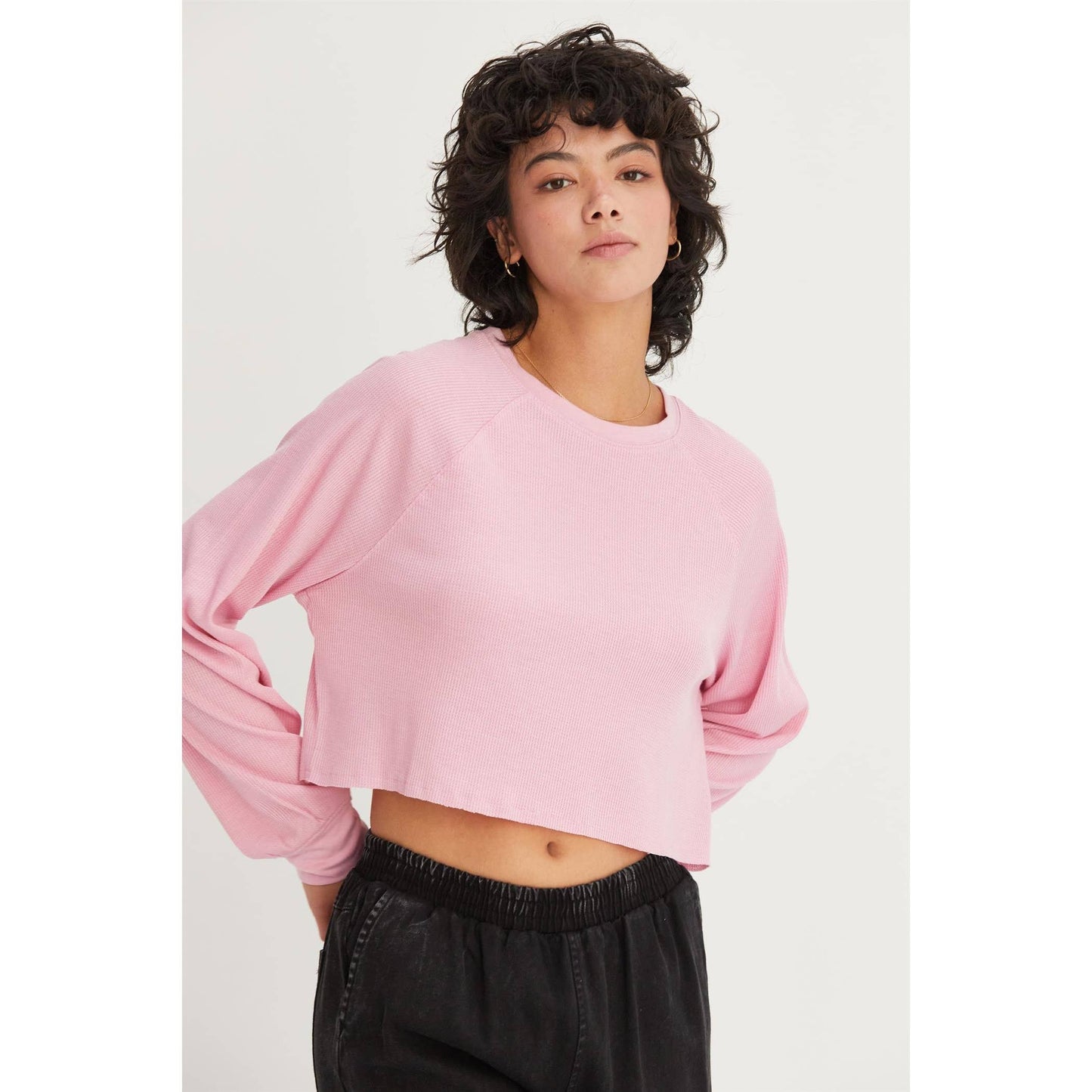 Cream Raglan-Sleeve Crop Top