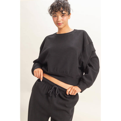 Black Ribbed Relaxed Fit Sweatshirt