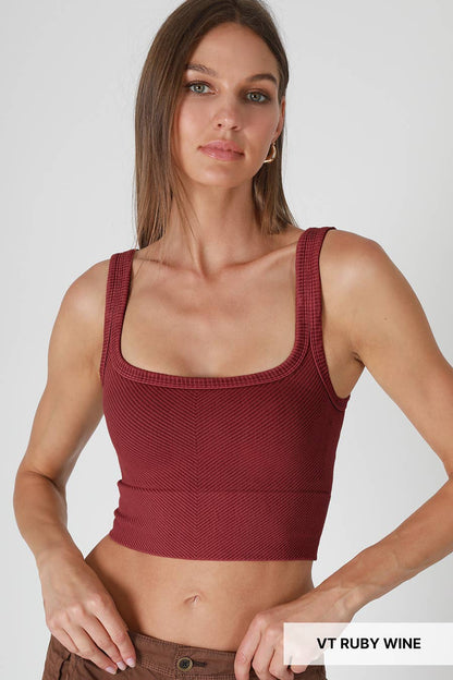 Wine Red - Vintage Chevron Crop Top