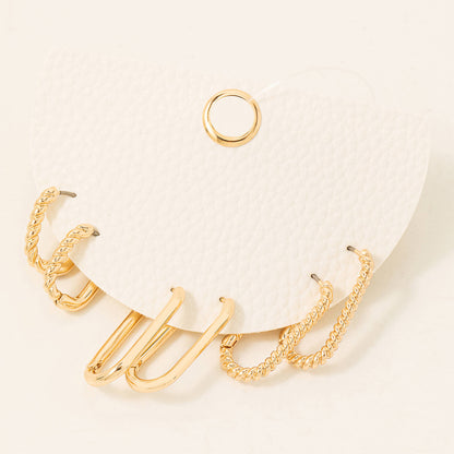 Gold Oval Hinge Hoop Earrings Set