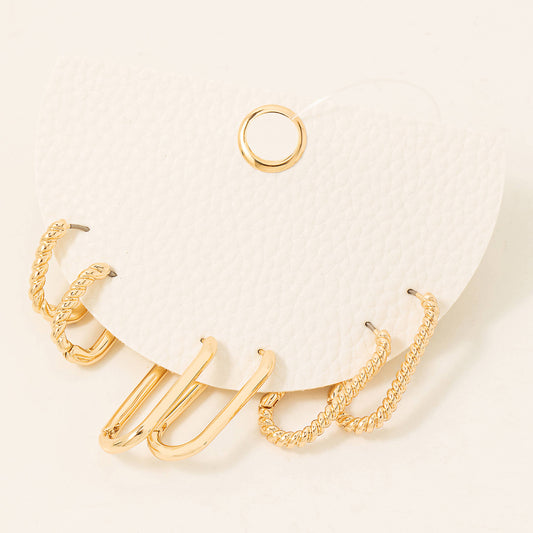 Gold Oval Hinge Hoop Earrings Set