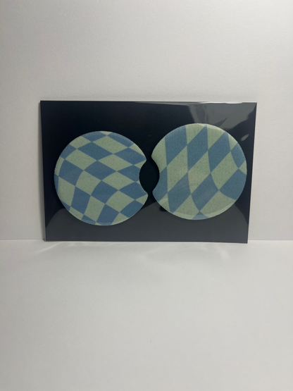 Wavy Blue Checkered - Car Coaster image 0