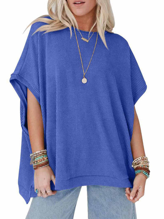 Solid Color Knitted Loose Neck Top