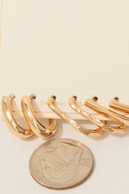 3Pc Oval Hoop Earrings Set