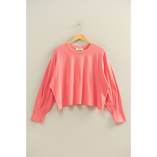 Pink Washed Oversized Long Sleeve Top