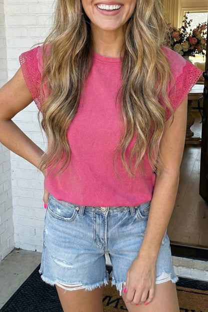Mineral Wash Lace Trim Blouse
