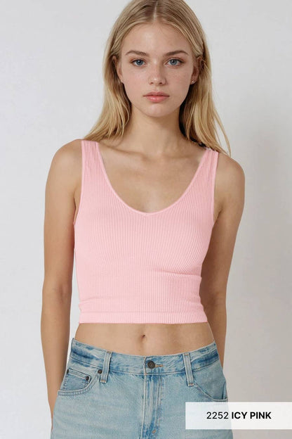 Icy Pink - Reversible Ribbed Crop Top