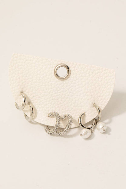 Silver Three Pair Mini Hoop Earrings Set