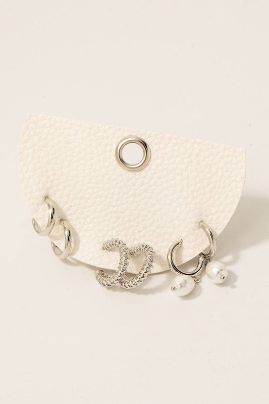 Silver Three Pair Mini Hoop Earrings Set