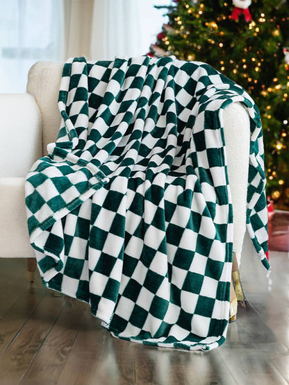 Dark Green Checkerboard Throw Blanket
