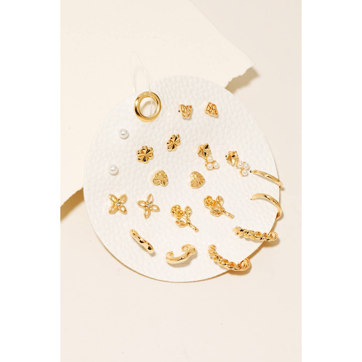 Gold Mixed Hoop And Stud Earrings Set