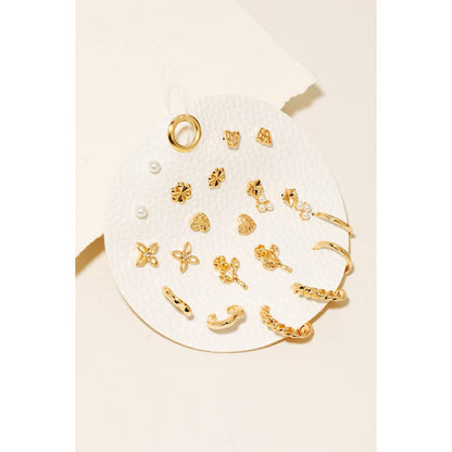 Gold Mixed Hoop And Stud Earrings Set