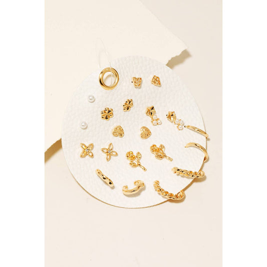 Gold Mixed Hoop And Stud Earrings Set