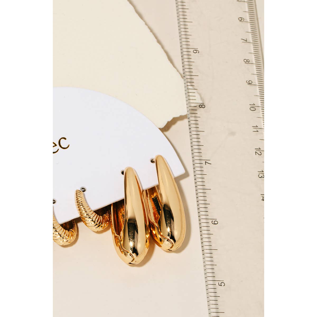 Gold Metallic Long Oval 3Pc Hoop Earrings Set