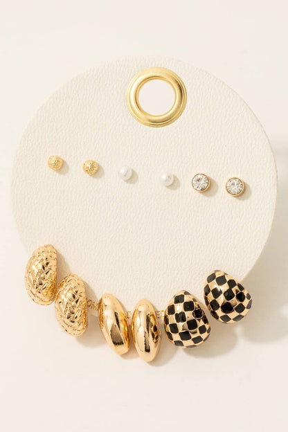 Gold Mixed Huggie And Stud Earrings Set