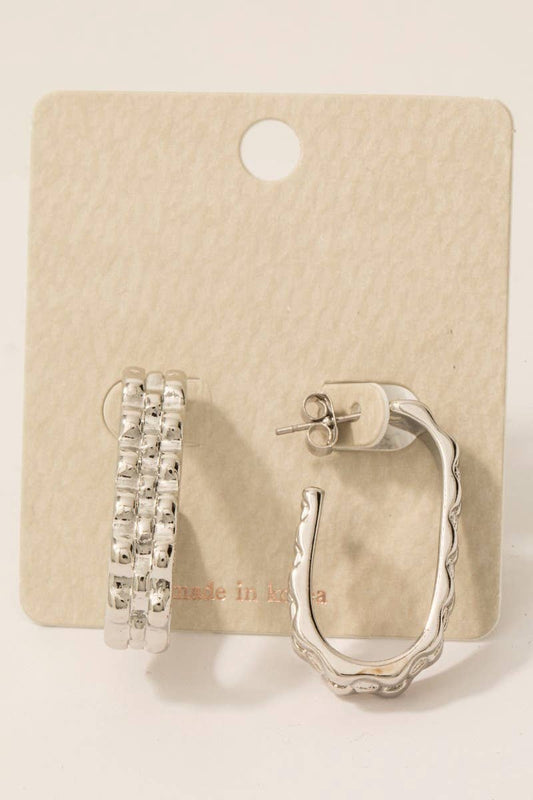 Silver Wavy Oval Hoop Earrings