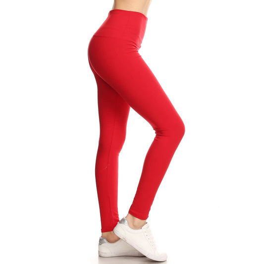 Red 5" Yoga Band Buttery Soft High Waist Leggings
