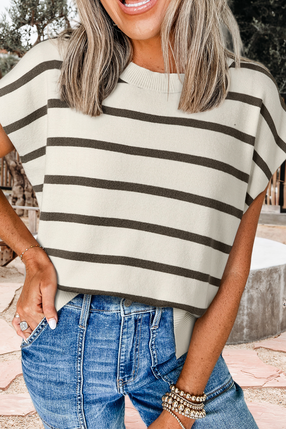 Black Stripe Crewneck Sweater