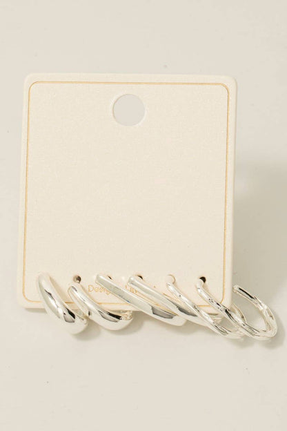 3Pc Oval Hoop Earrings Set