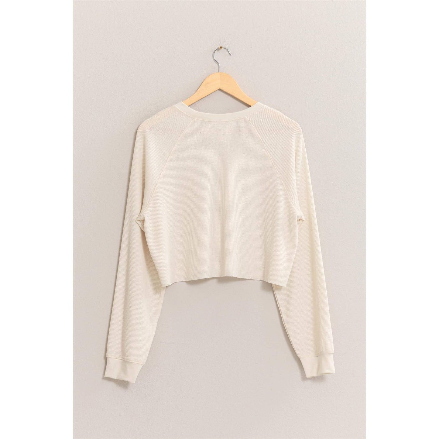 Cream Raglan-Sleeve Crop Top