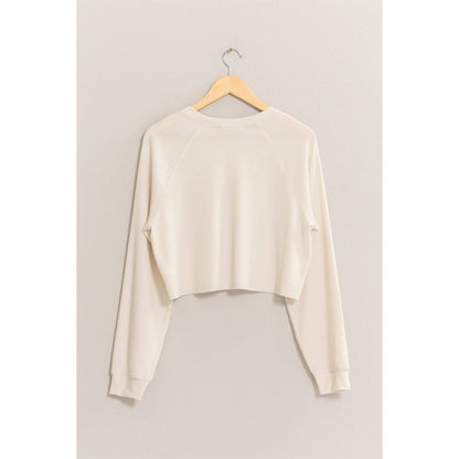 Cream Raglan-Sleeve Crop Top