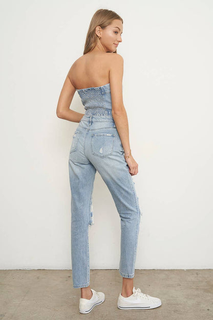 High Rise Ripped Girlfriend Ankle Jeans