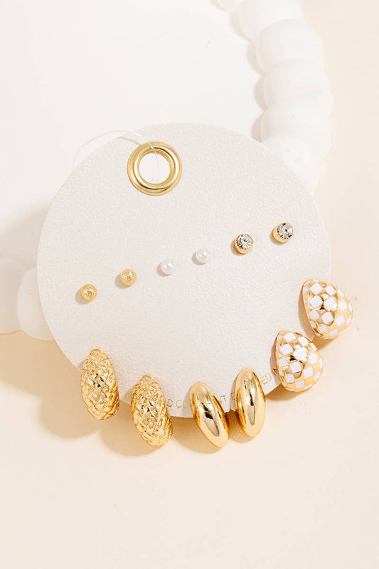 Gold Mixed Huggie And Stud Earrings Set